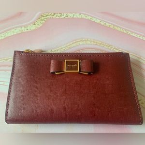 Kate Spade Morgan Bow Embellished Small Slim Bifold Wallet Autumn Red with Tag